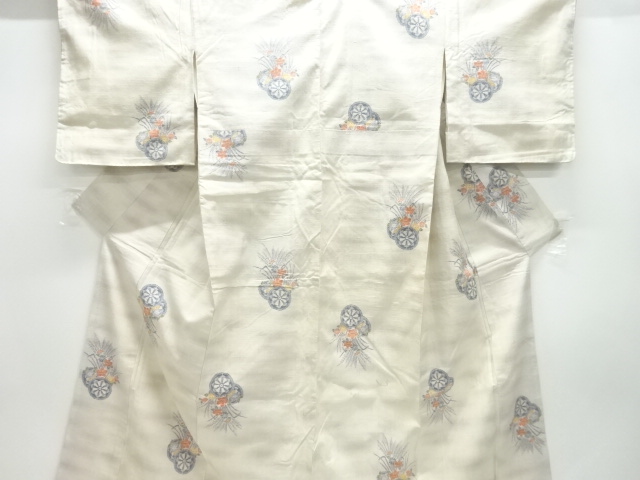 JAPANESE KIMONO / ANTIQUE KIMONO / SILK / TSUMUGI / WOVEN FLOWER CART